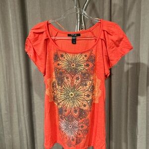 Style & Co.‎ Orange and flutter Sleeve Graphic Blouse